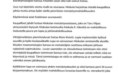 Pienriistan metsästyksestä vihdoin sopimus